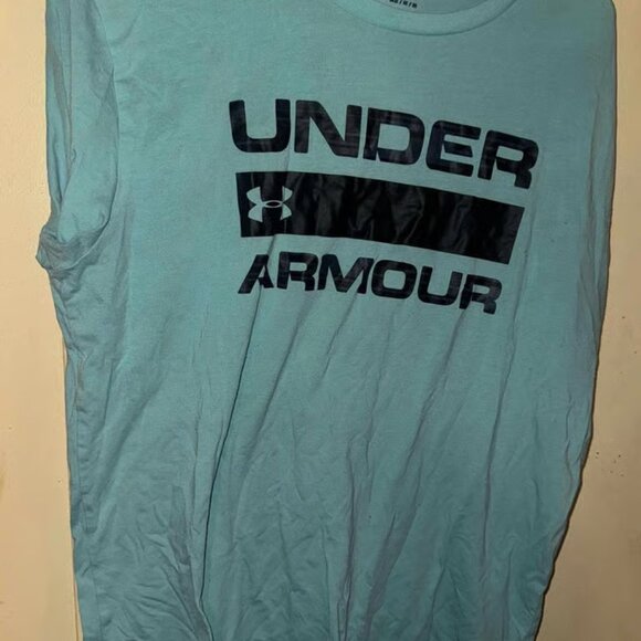 Under Armour Men's Medium Loose HeatGear T-Shirt Teal Black Logo Long Sleeve - Picture 1 of 2